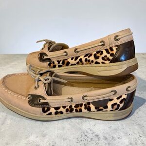 Sperry Top Siders Boat Shoes Beige Leopard Cheetah Print Womens
